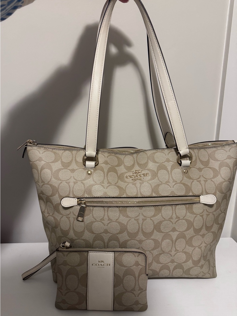 Coach Signature Gallery Tote & Wristlet Set in Khaki Chalk